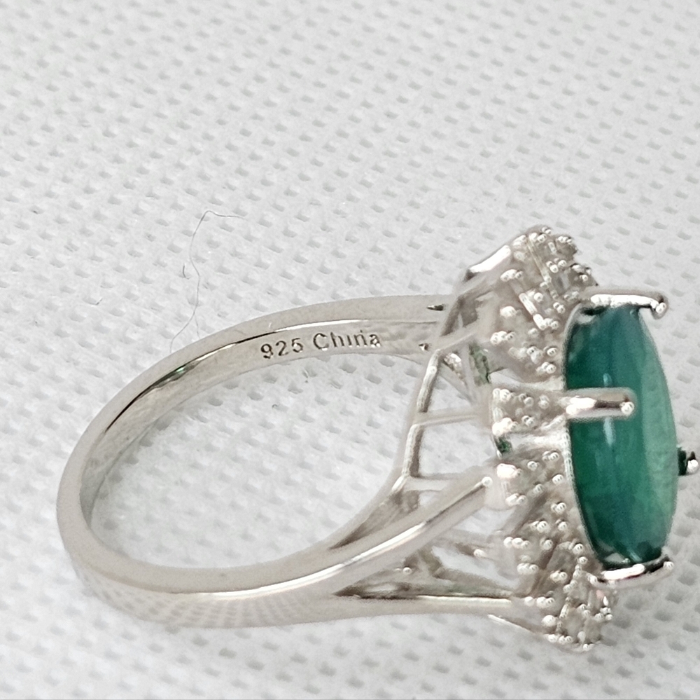 Exotic Natural Paraiba Blue Opal & Diamond Ring Sterling Silver Size 8 - Picture 6 of 13